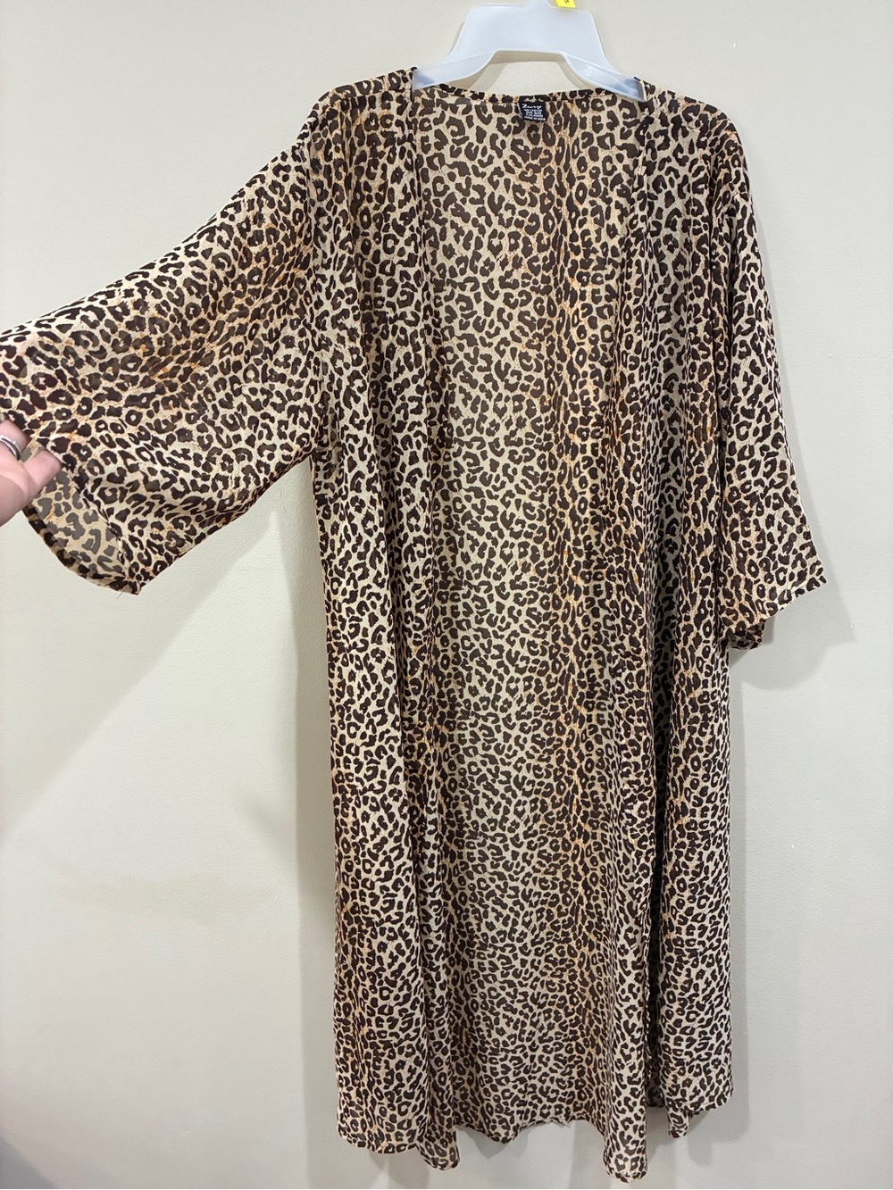 Leopard Print Open-Front sheer Kimono Cover-Up - Brown/Black